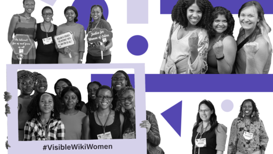 Collage containing Black and brown women and non-binary people in black and white; images from the Visible Wiki Women campaign 2022.